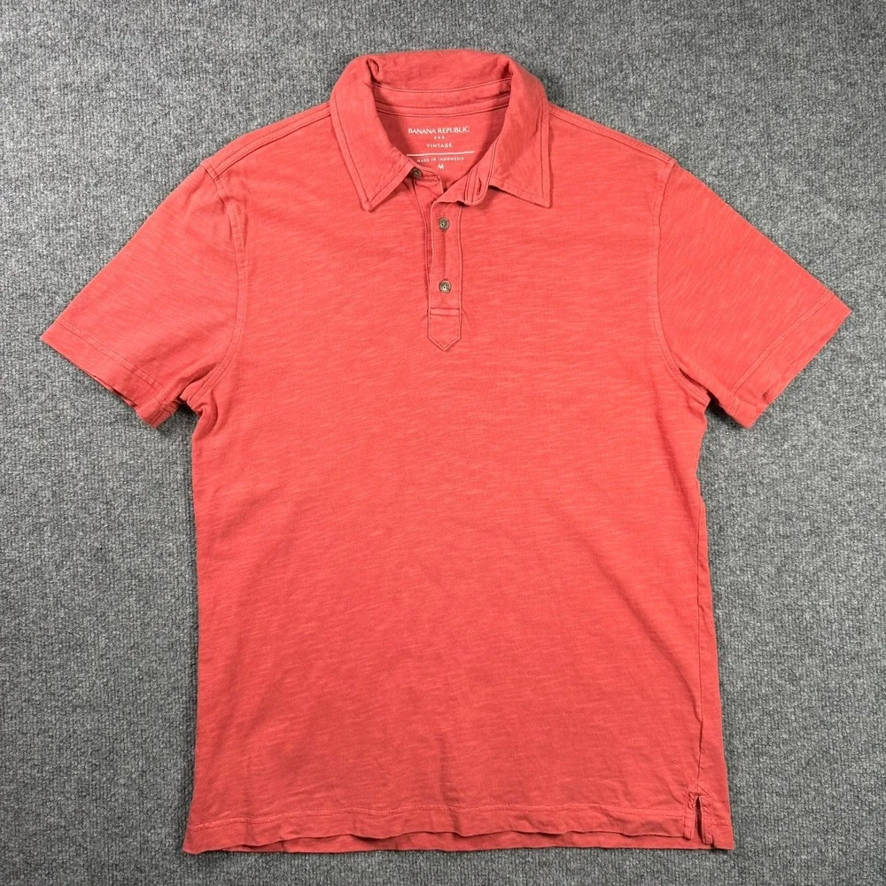 Banana Republic Polo Shirt Mens M Red Vintage Slub Cotton Short Sleeve